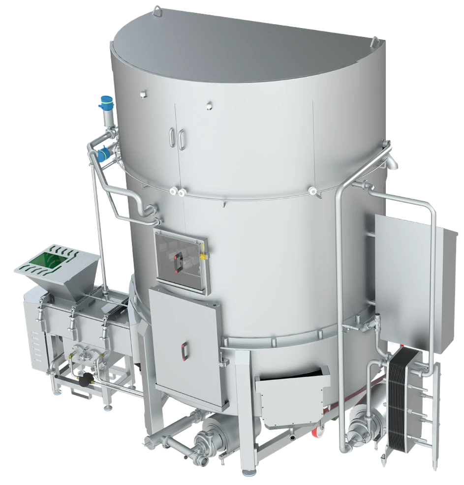 Rotary Molder — side view with integrated pre-cooling system